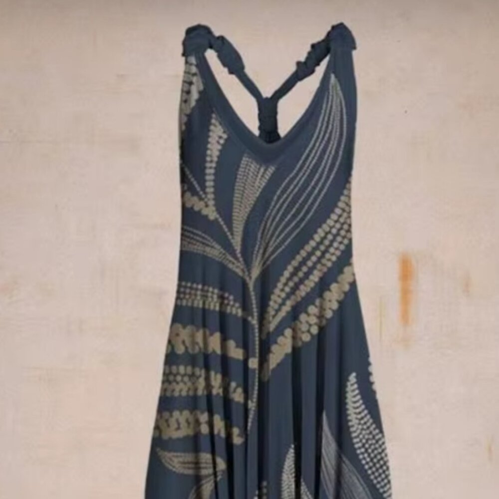 Navy Blue Printed Sleeveless Jumpsuit with Twisted Back